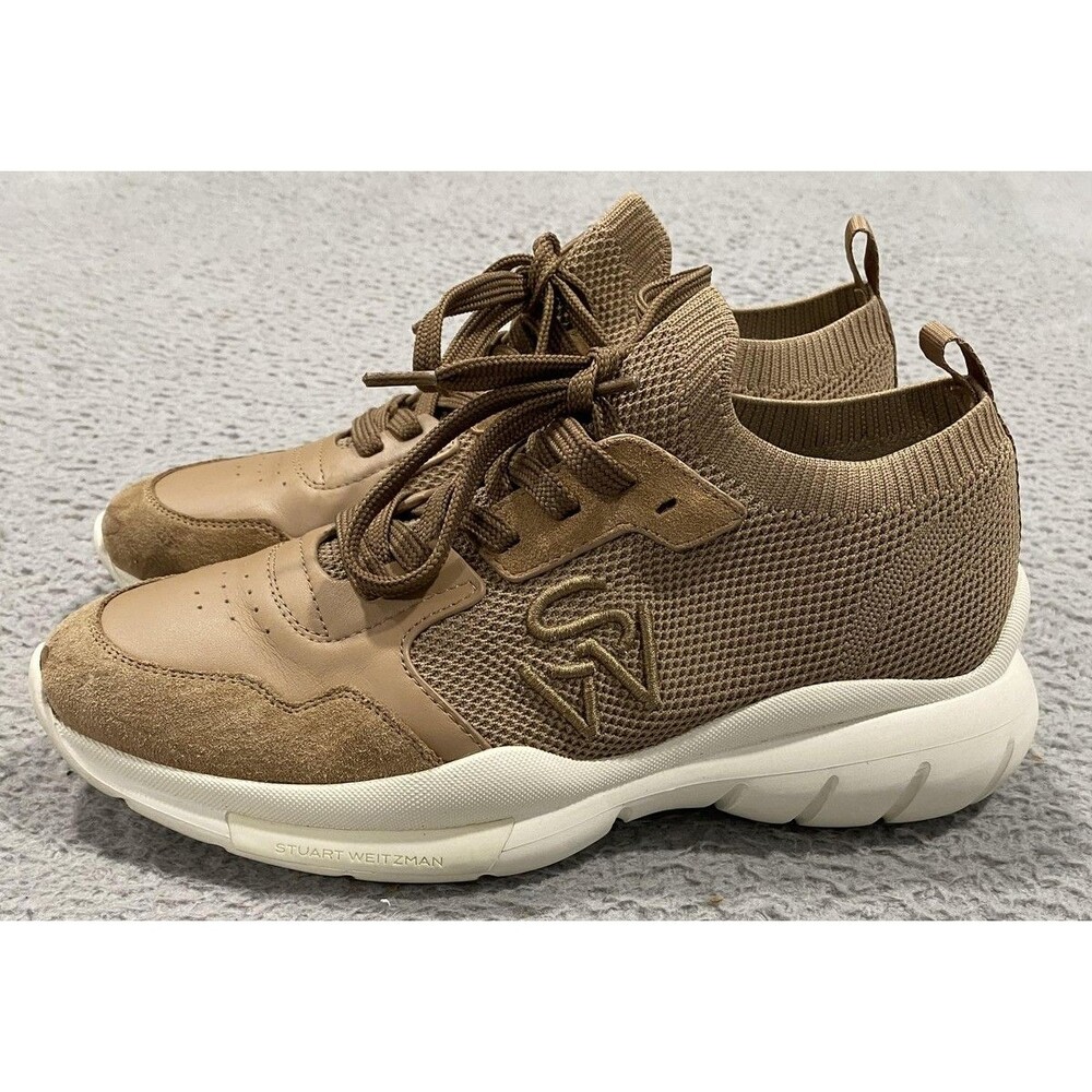 Stuart Weitzman Shoes Womens Size 10 Brown Mesh Knit Sneaker Italy SH301 TOB